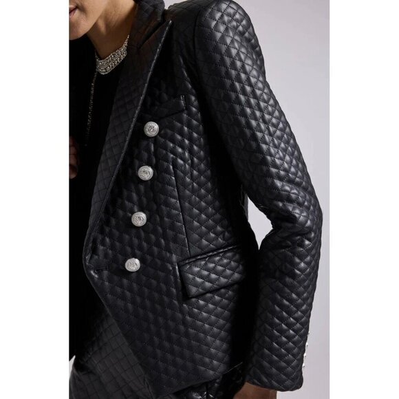 Generation Love Angie Quilted Vegan Leather Blazer Jacket Diamond Quilted XS NWT - Picture 2 of 5